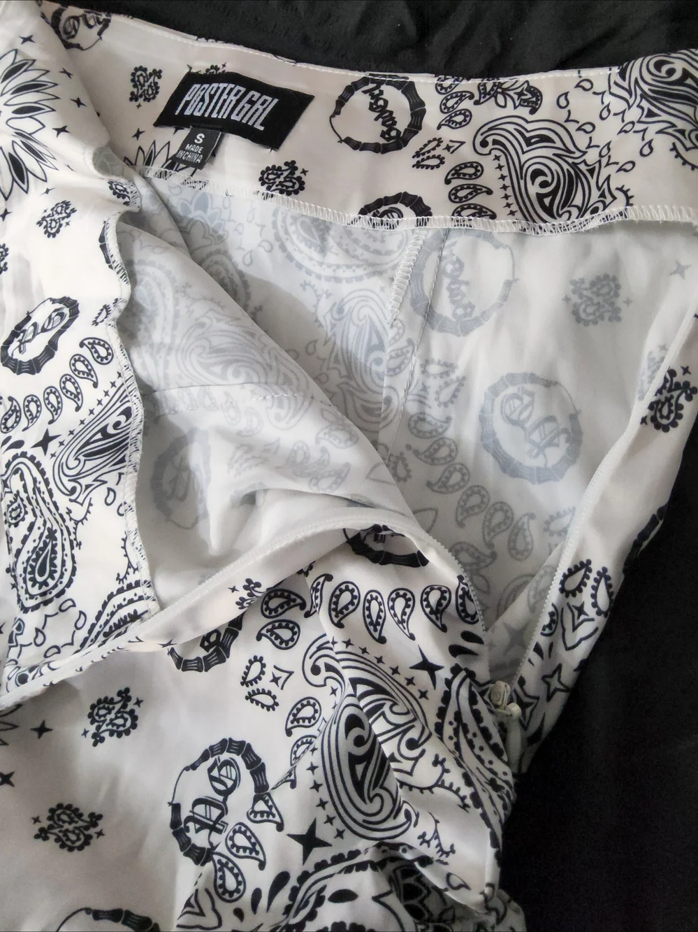 Dolls Kill Black and White Paisley Drawstring Mini Skirt